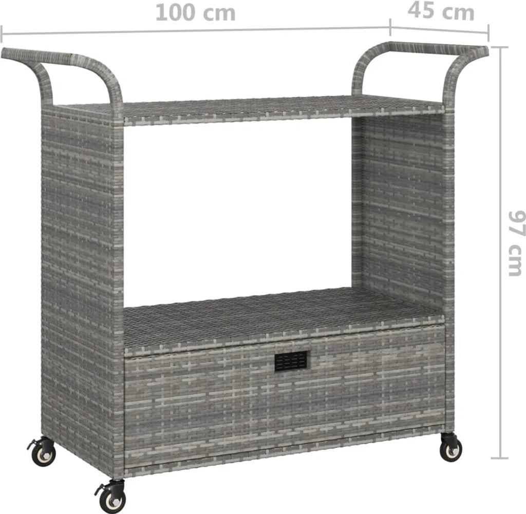  VidaXL Barwagen Mit Schublade Grau 100x45x97 Cm Poly Rattan