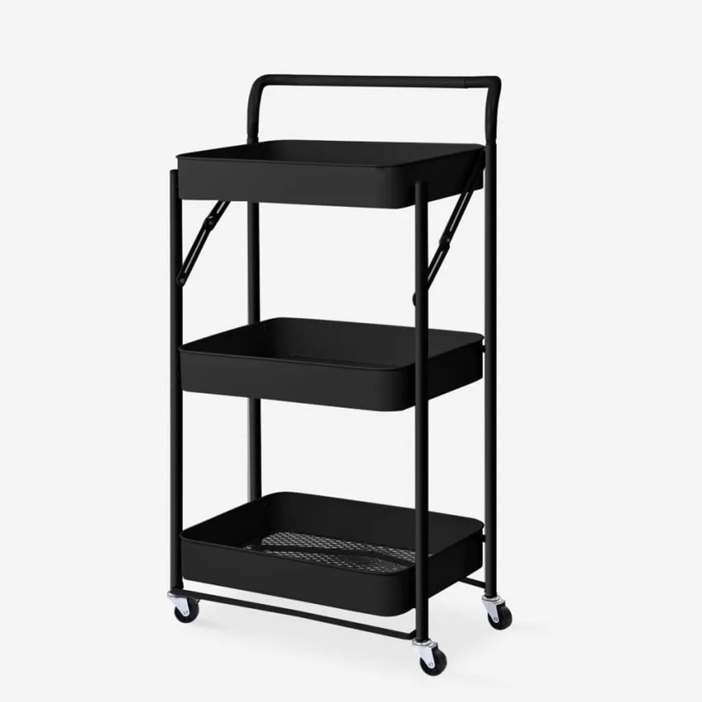  Klappbarer Küchenwagen 3 Etagen Griff Räder Pikas PlusFarbe: Schwarz, Höhe (cm): 89, Breite (cm): 46, Tiefe (cm): 29,5, Zusammensetzung: POWDER COATED IRON, Modelle: PIKAS PLUS, Länge (cm): 29