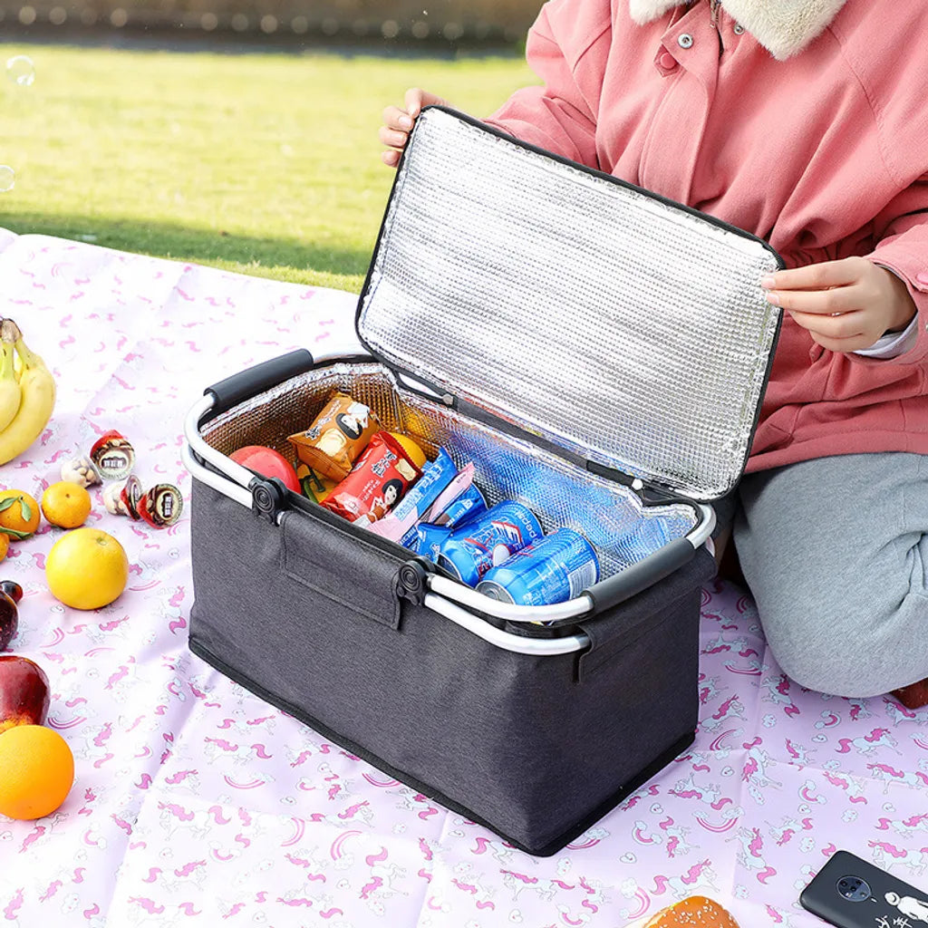  Großer Korb Faltbare Einkaufshilfe Picknickkorb Faltbare Einkaufstasche Einkaufskorb Mit Aluminiumgriff,Navy Blau
