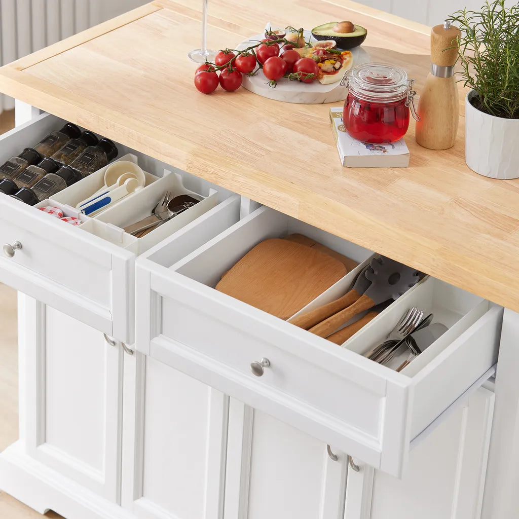  SoBuy FKW71-WN Kücheninsel Küchenwagen Mit Erweiterbarer Arbeitsplatte Küchenschrank Servierwagen Holz Weiß BHT Ca.: 115x92x46-71cm