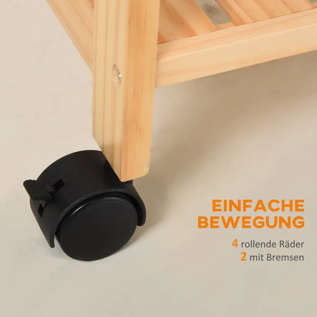 HOMCOM Küchenwagen, Küchenrollwagen, Servierwagen Mit Ablage, Abnehmbares Tablett Kiefer Weiß+Natur 40 X 30 X 76 Cm