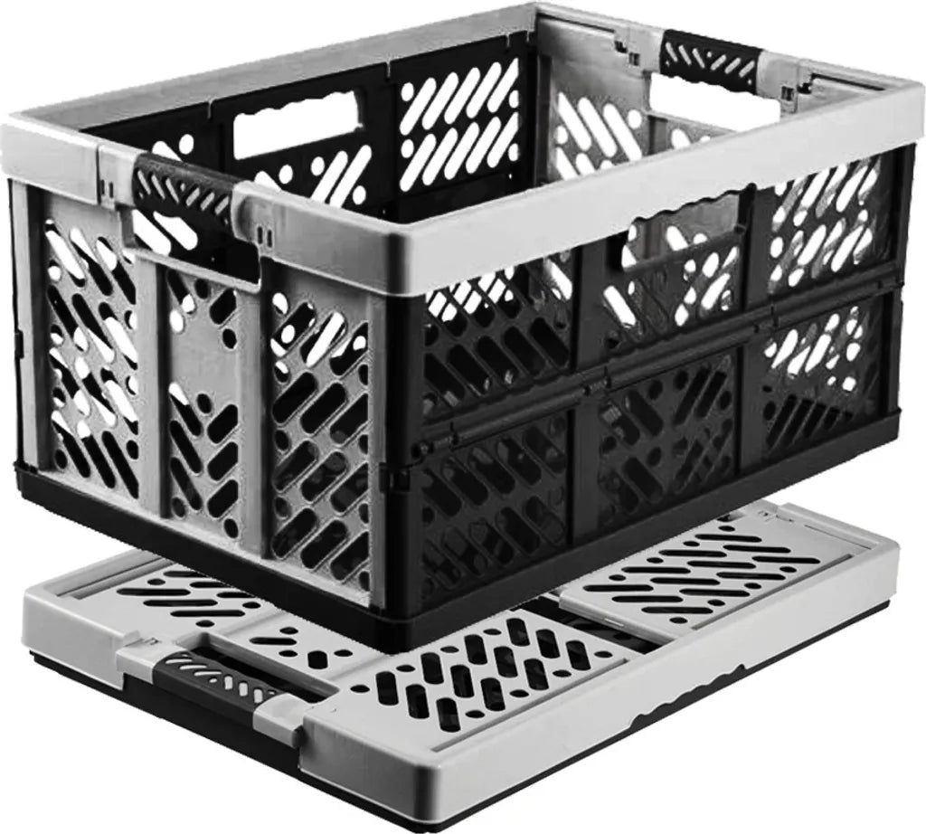  5-er Set - KLAPPBOX - Silber-Anthrazit - Faltbox Lagerbox Einkaufsbox 45 Liter 4 Griffe Aufbewahrungsbox Kunststoff Soft-Touch Softgriff Faltbox Set Klappbox Set NEU