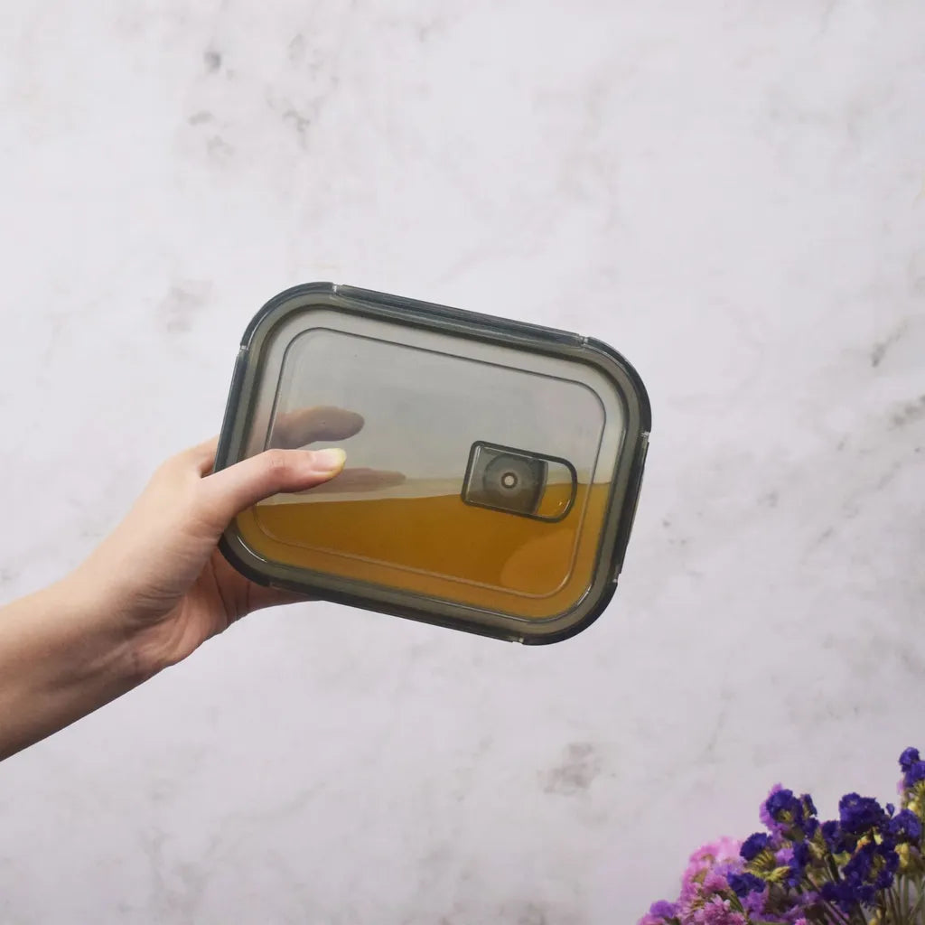  PIE LOCK Vorratsdosen 6 Teilig Eckig - Vorratsdosen Set Mikrowellengeeignete Essensbox Vorratsbehälter - Grau Glasdose Lunchbox Vorratsgläser Set