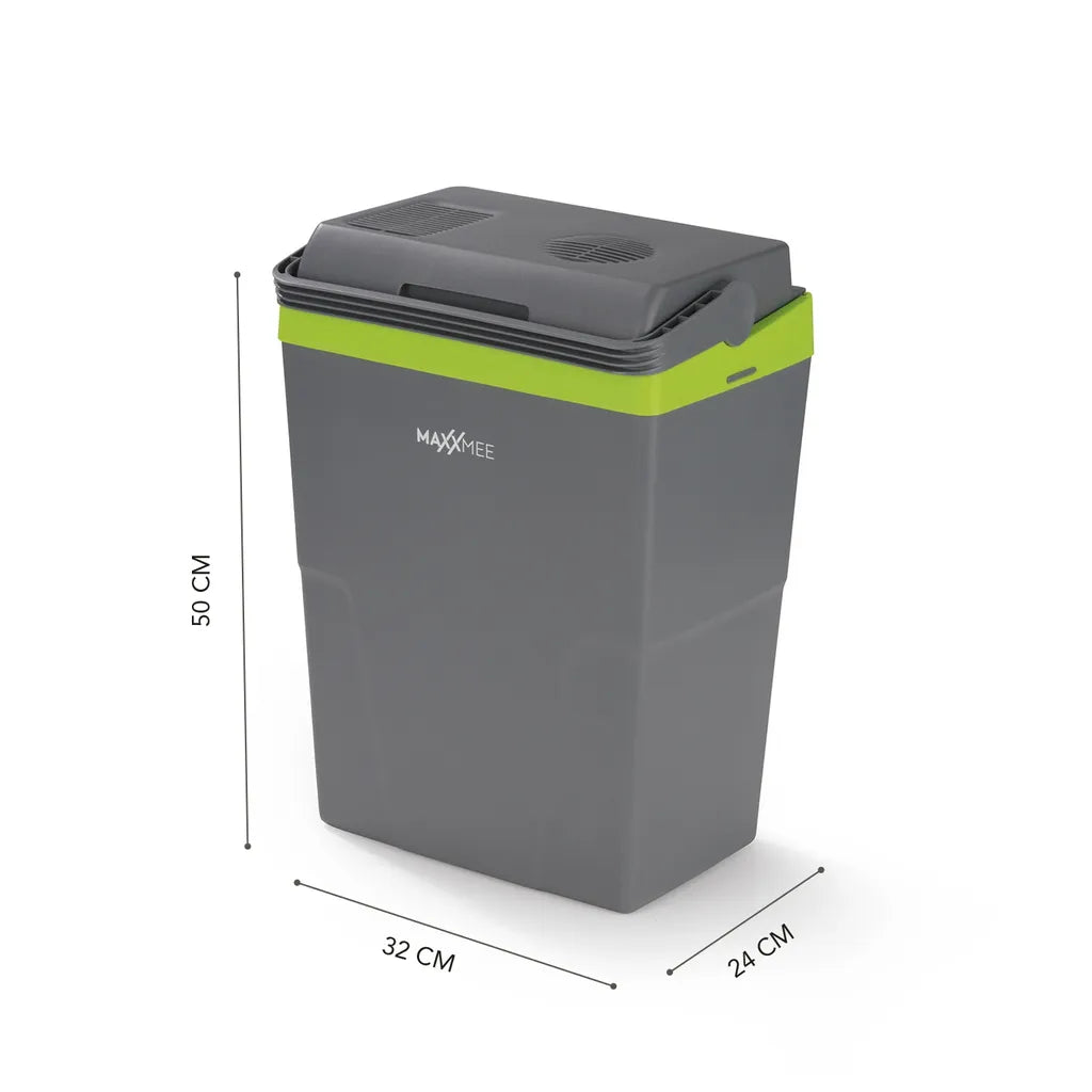  MAXXMEE Kühlbox - Wahlweise Via Netzkabel Oder KFZ-Anschluss - 22l Volumen - Grau/limegreen Kühlbox Camping Kühlschrank 22L Auto 12V 230V Thermobox Elektrisch Picknick Grau