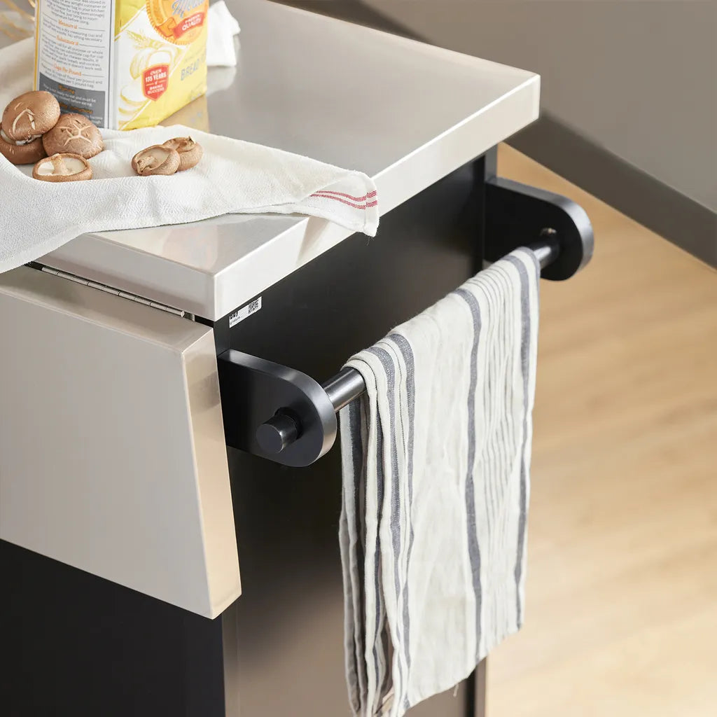  SoBuy FKW71-SCH Kücheninsel Küchenwagen Mit Erweiterbarer Edelstahlarbeitsplatte Küchenschrank Servierwagen Holz Schwarz BHT Ca.: 115x92x46-71cm