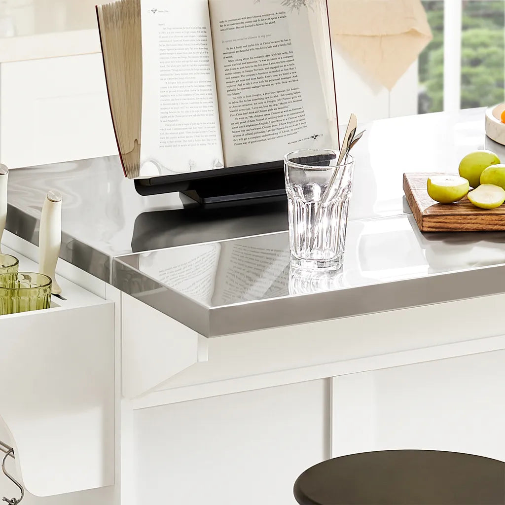  SoBuy FKW41-ST Luxus-Küchenwagen Mit Edelstahlplatte Küchenschrank Sideboard Mit Erweiterbarer Arbeitsfläche Servierwagen BHT Ca.:130x91x46(+25) Cm