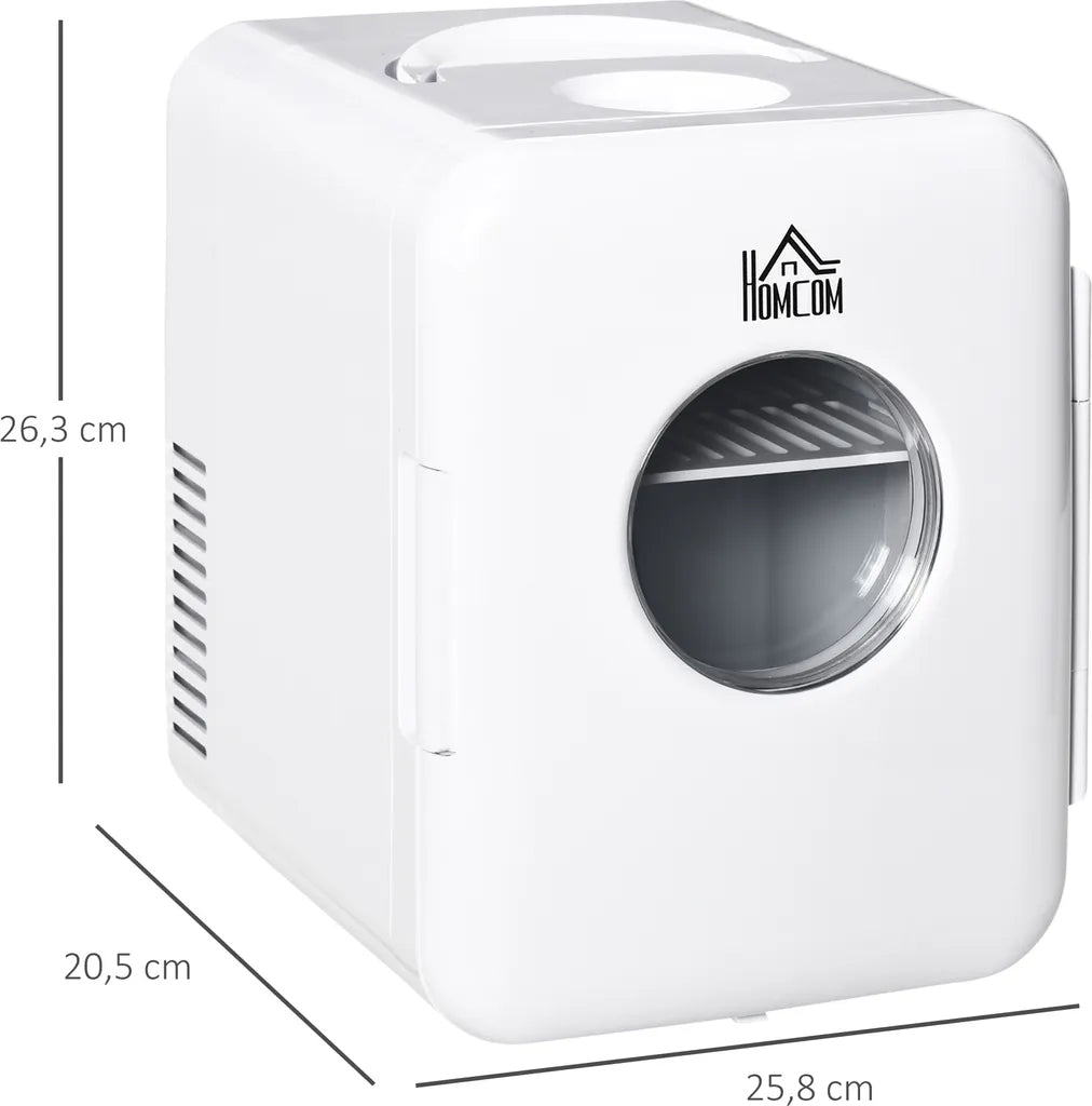  HOMCOM 4L Auto-Kühlschrank Kühlbox Mini-Kühlschrank DC 12V AC 230V/50Hz 60 W Für Auto Und Camping Weiß 25,8 X 20,5 X 26,3 Cm