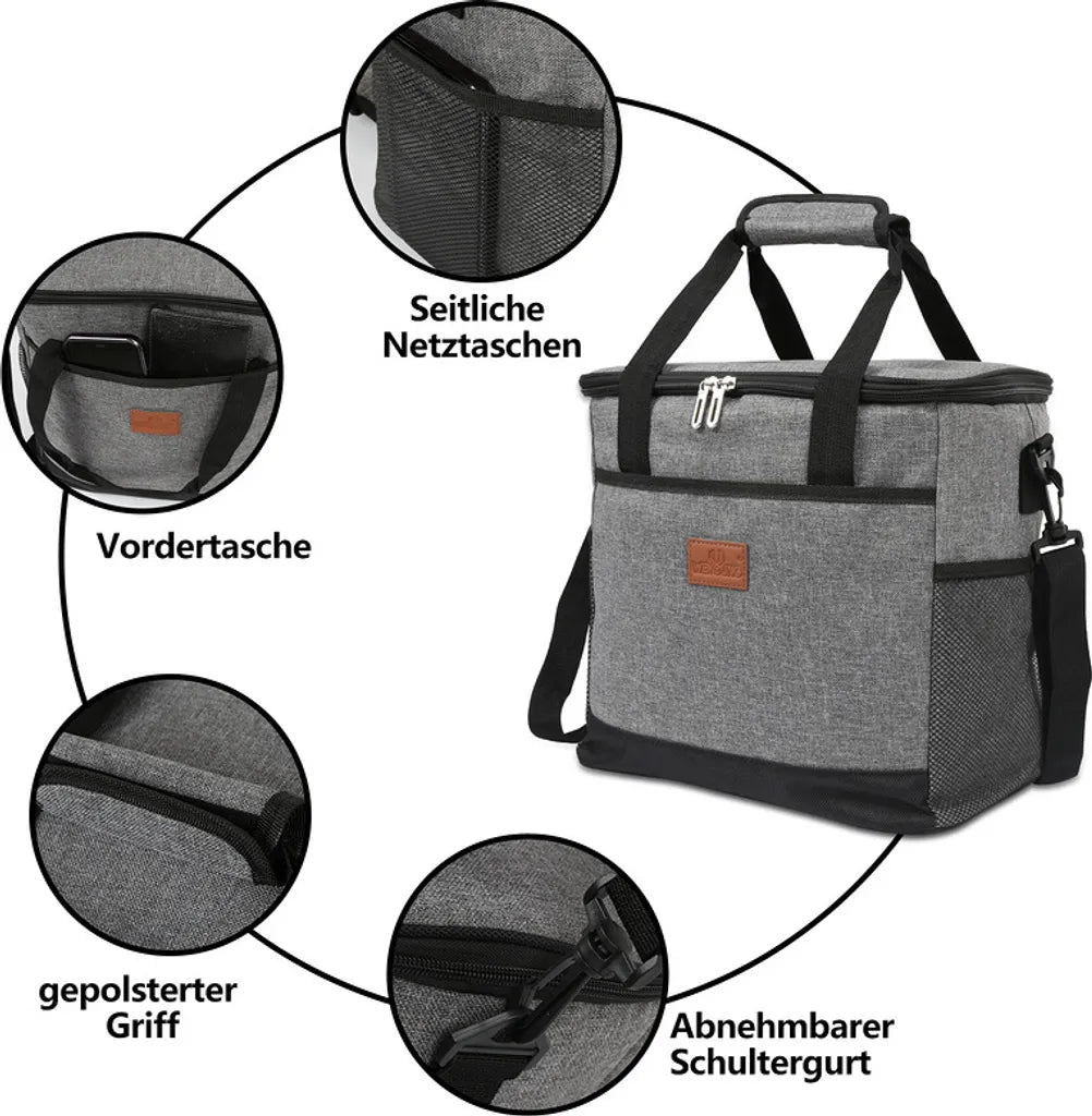  Lospitch 25L Kühltasche Faltbar Kühlkorb Kühlbox Isoliertasche Thermotasche Picknicktasche Für Lebensmitteltransport, Grau