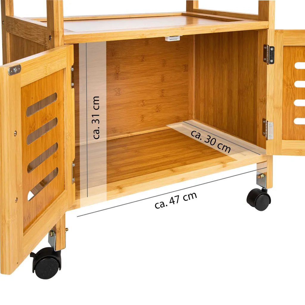  ONVAYA® Küchenrollwagen Tokio | Nischenwagen Holz Bambus | Beistellwagen Mit 4 Rollen Und Schublade | Maße Ca. 84,5 X 58,5 X 37 Cm | Küchenwagen Im Vintage Landhaus Stil