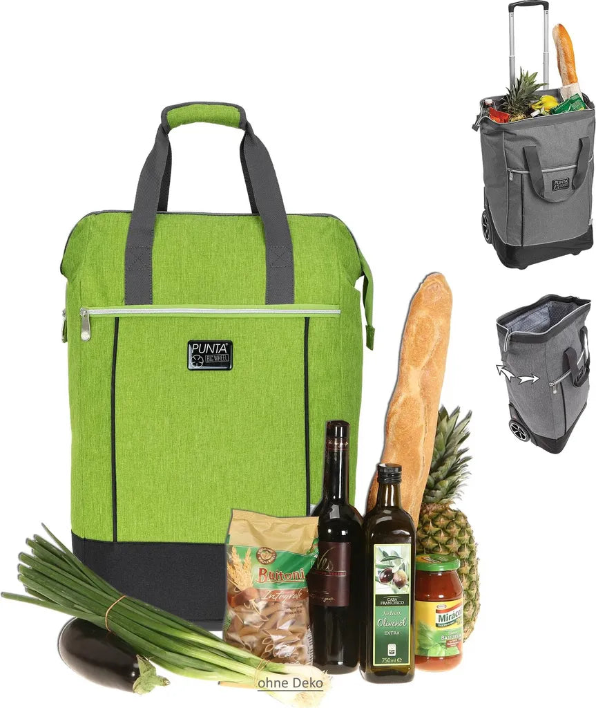  Punta Big Wheel Einkaufsroller Shopper Einkaufswagen Shopping Trolley Einkaufstrolley Trolly Große Räder 10303-0700 Two Tone Grün + Thermo Tasche