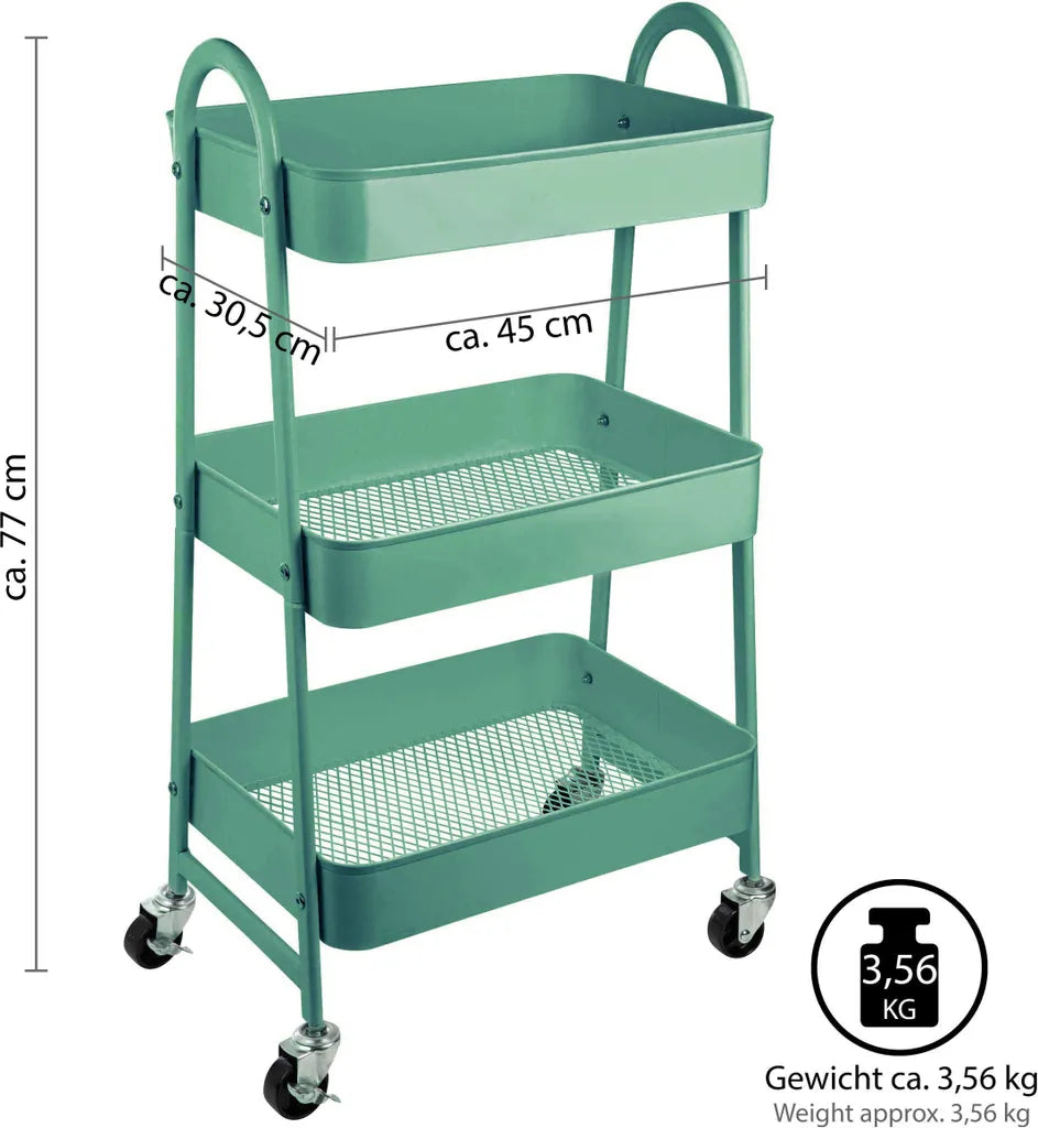  ONVAYA® Servierwagen Silvio | Beistellwagen | Mint | 30,5 X 45 X 77 Cm | 3 Fächer | Multifunktionswagen | Transportwagen | Allzweckwagen | Küchentrolley | Nischenregal