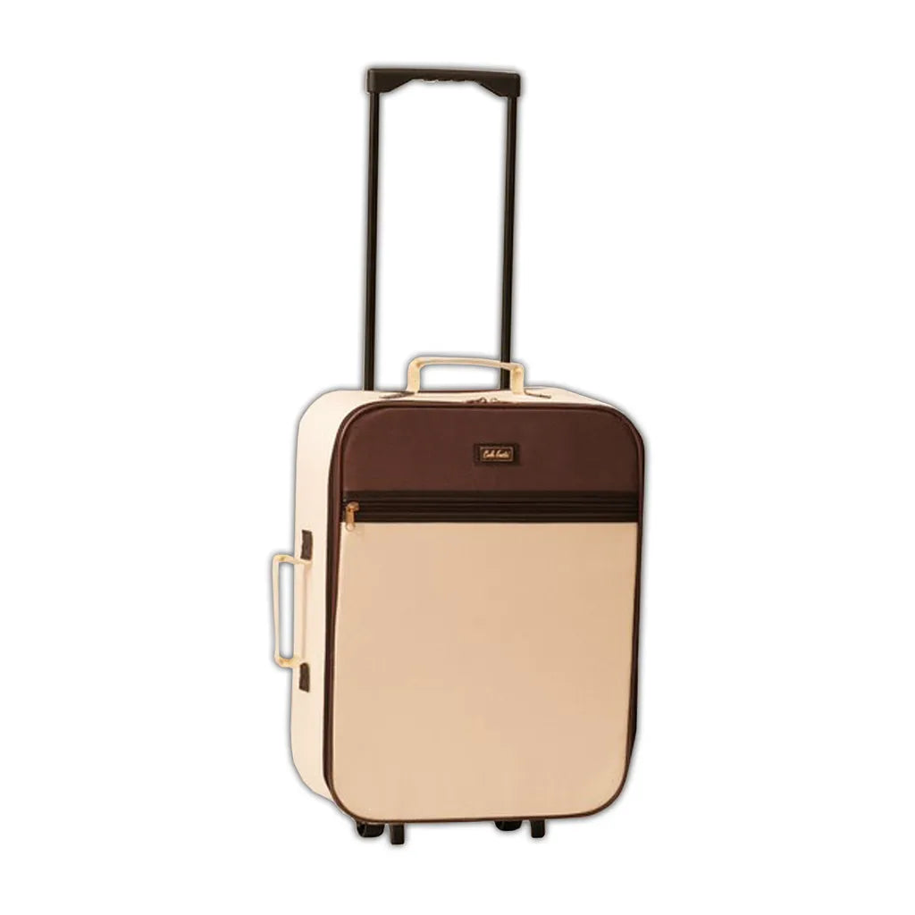  Reisekoffer Trolley Reisetasche Stoffkoffer 45,5 X 35 X 14 Cm Rollkoffer Gepäck Creme Braun Koffer Handgepäck Einkaufstrolley