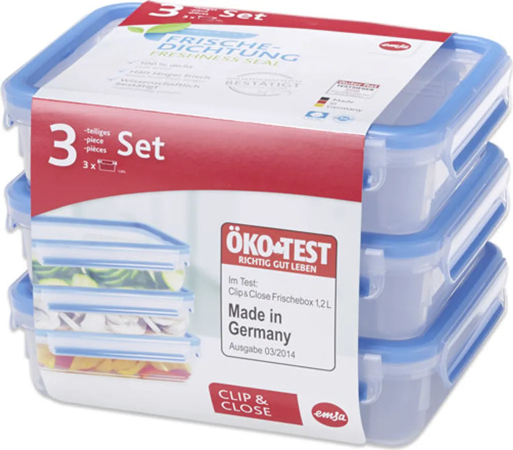  Emsa Frischhaltedose CLIP & CLOSE 3er Set 1,20 Liter Blau