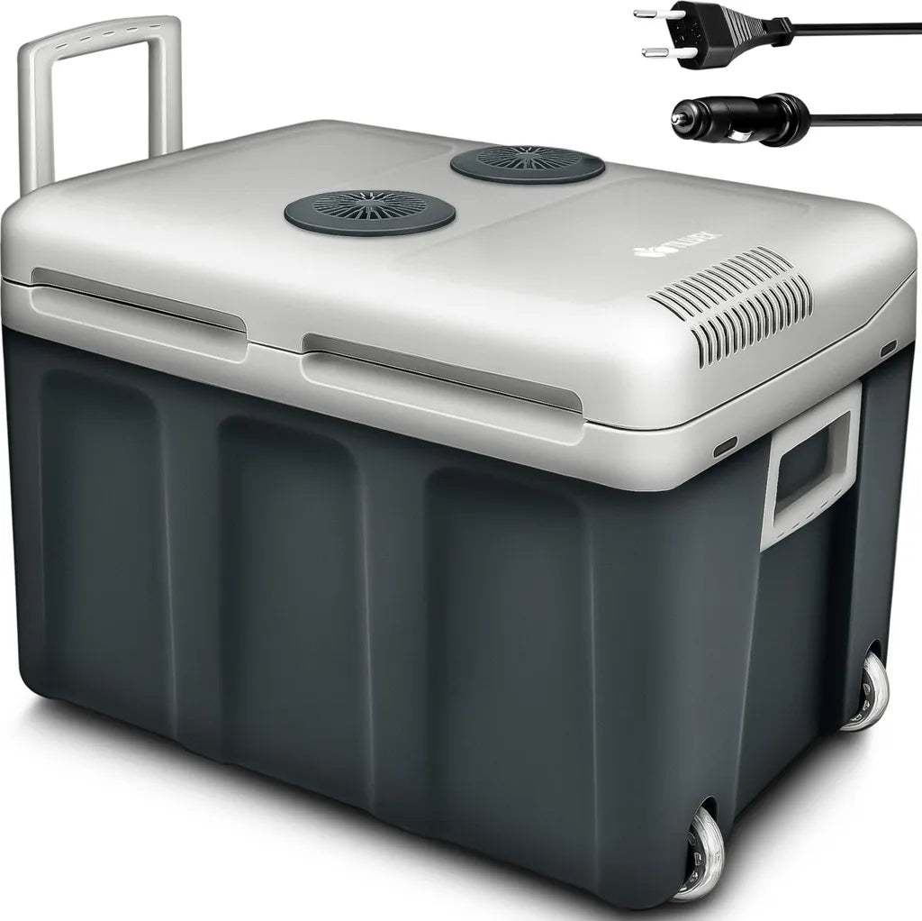  Tillvex Kühlbox Elektrisch 40L Grau Mit Rollen | Mini-Kühlschrank 230 V Und 12 V Für KFZ Auto Camping | Kühlt & Wärmt | ECO-Modus