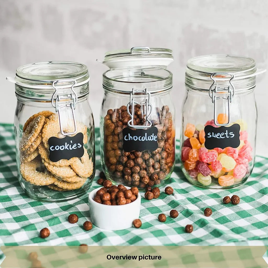  6 X Creative Home Gläser Mit Bügelverschluss | 1 Liter | Einmachgläser Drahtbügel-glas Aufbewahrungsgläser Mit Gummiring Und Deckel | 8 Wiederverwendbare Aufkleber + 1 Anti-Staub-Kreide