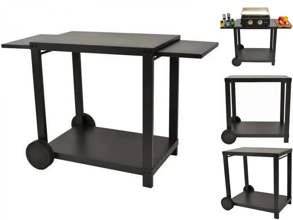  COOKINGBOX Rollwagen Für Plancha Mit Klappbaren Regalen - Stahl - Schwarz