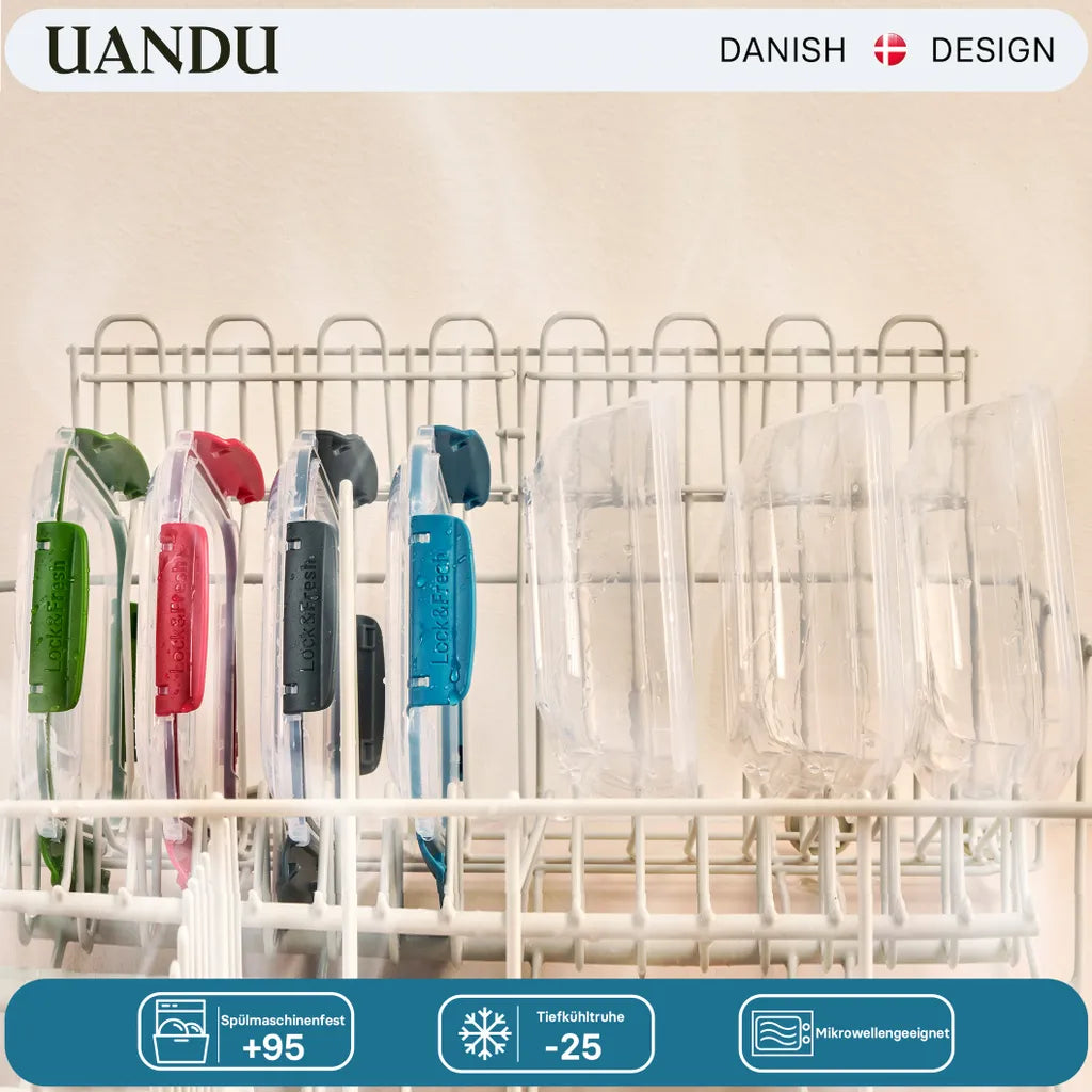 Uandu Lock & Fresh 5er Vorratsdosen Set, Frischhaltedosen Mit Deckel Für Lebensmittel, Mikrowellen-, Und Gefriergeeignet, Vorratsdosen Mit Deckel, Meal Prep Boxen, Aufbewahrungsbox Küche - Rot