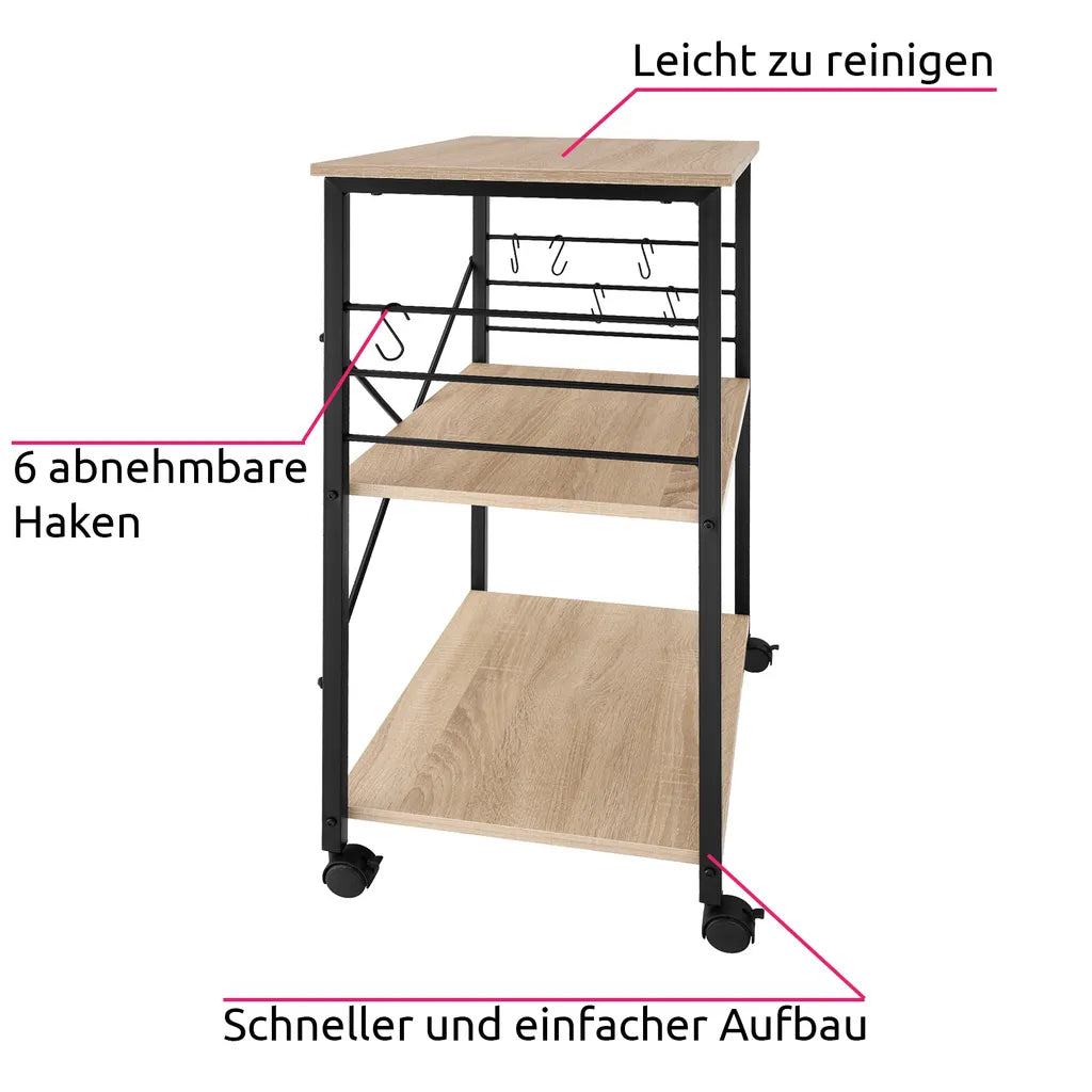  Tectake Servierwagen Rugby 65,5x45,5x88,5cm - Industrial Holz Hell, Eiche Sonoma