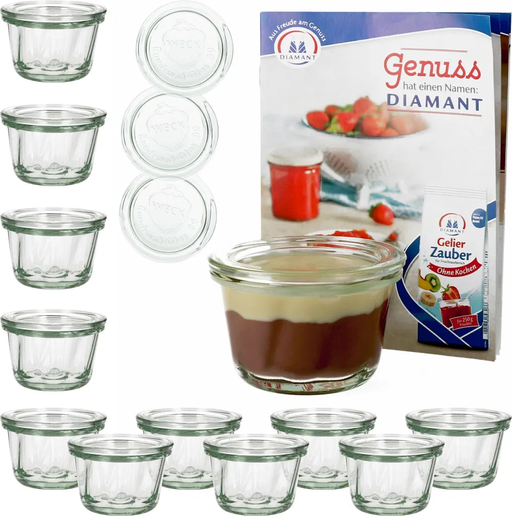 12er Set WECK Gugelhupf Glas Sturz-Form 165ml + 12x Glas-Deckel + Heft