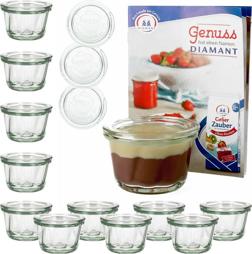 12er Set WECK Gugelhupf Glas Sturz-Form 165ml + 12x Glas-Deckel + Heft