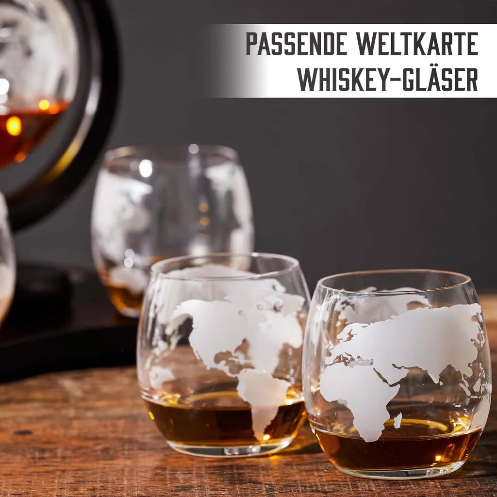  Whisiskey - Whisky Karaffe - Geschenke Für Männer - Komplette Whiskey Set - Globus - 900ML – Inkl. 4 Whisky Steine, 4 Whisky Gläser & Ausgießer - Whisky Dekanter – Whiskygläser - Natursteine