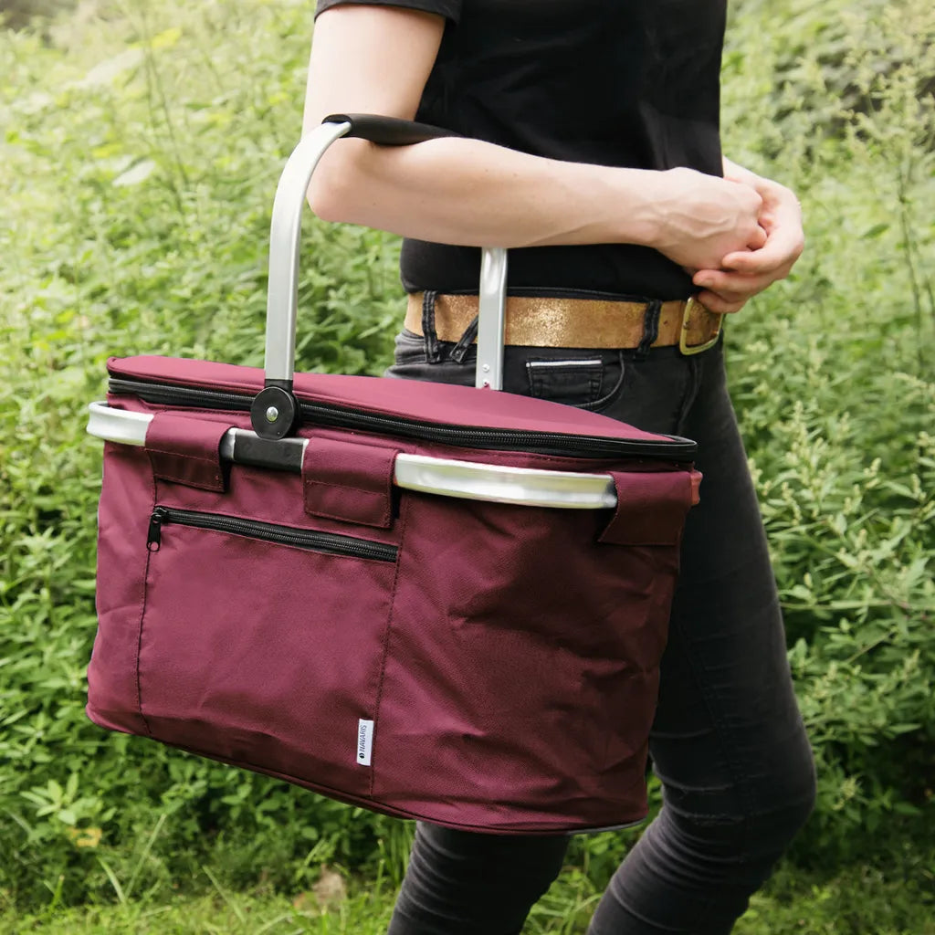  Navaris Thermo Einkaufskorb Kühltasche Faltbar - 27L Kühlkorb Picknickkorb Isolier Korb - 43x26cm Einkaufstasche Coolerbag Auslaufsicher In Rot