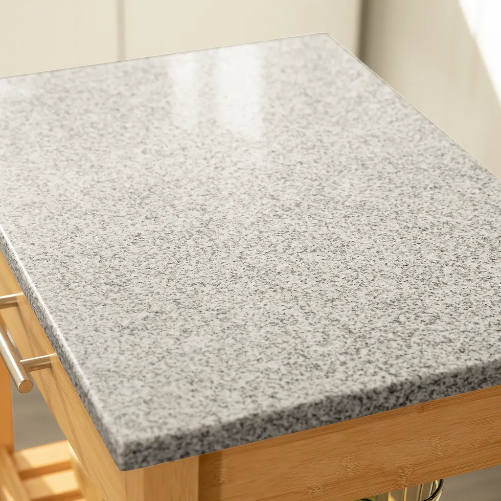  SoBuy FKW28-HG Servierwagen Mit Schublade Und 2 Ablagen Küchenwagen Küchenregal Aus Bambus Mit Granitarbeitsplatte BHT Ca.: 58x85x40cm