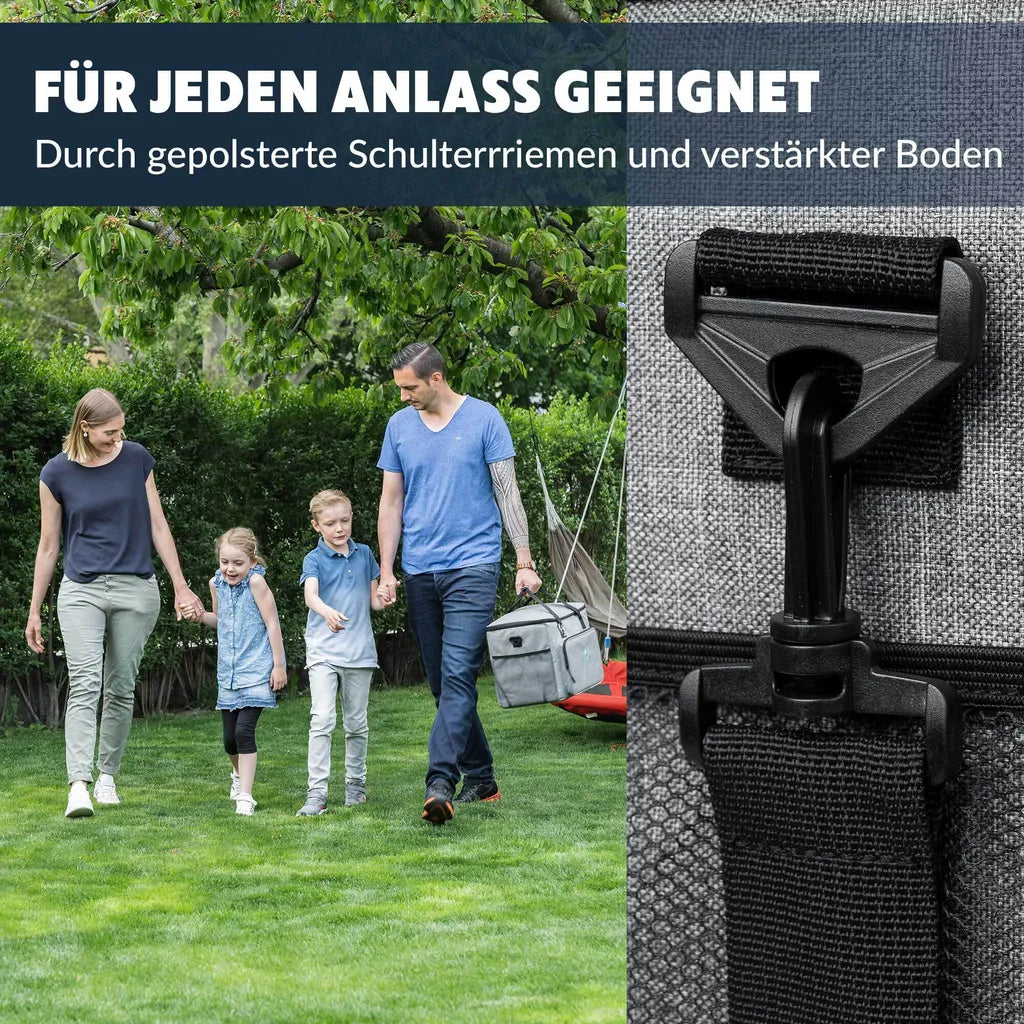  Obics - Kühltasche Gross Faltbar 30l Kuehlbox Isoliertasche Grau Für Essen In Tupperware Für Auto Mit Fächer Lunchtasche Camping Zubehör Für Picknick Essenstasche Isoliert Und Wasserdicht Für Arbeit