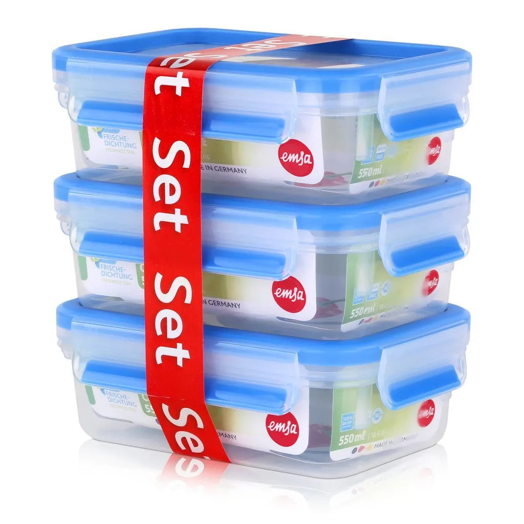  Emsa Clip & Close Frischhaltedosen 3er-Set á 0,55 L, Blau