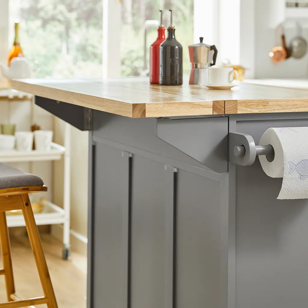  SoBuy FKW71-HG Kücheninsel Küchenwagen Mit Erweiterbarer Arbeitsplatte Küchenschrank Servierwagen Holz BHT Ca.: 115x92x46-71cm