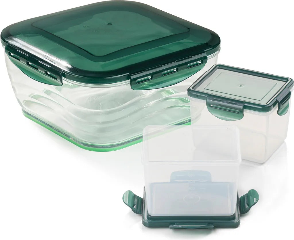  Genius Nicer Dicer Chef Auffangbehälter Groß & Klein Inkl. Deckel 6 Tlg 1 X 3300 Ml & 2 X 700 Ml Smaragdgrün; A27056