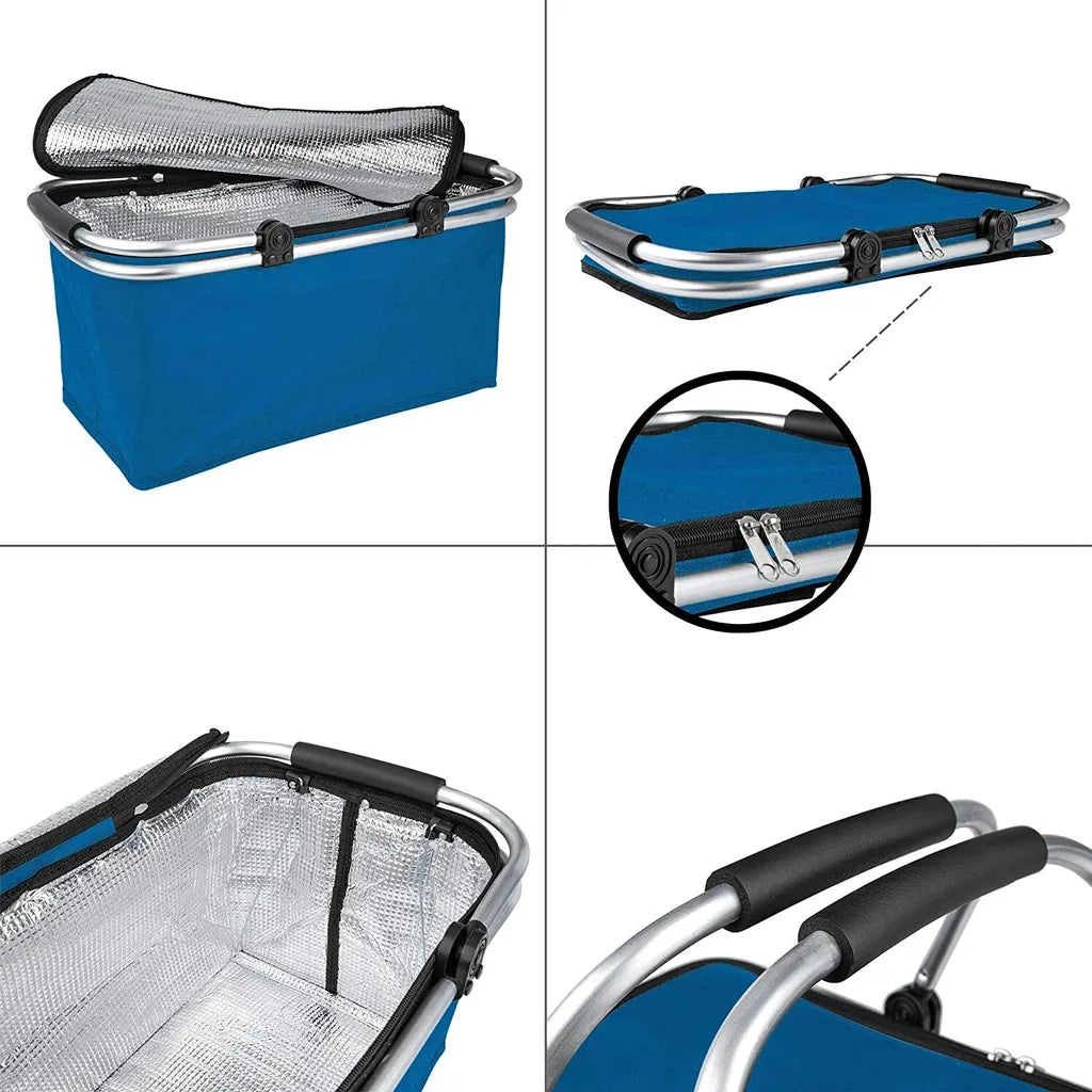 ONVAYA® Einkaufskorb Faltbar Mit Kühlfunktion | Dunkelblau | Faltkorb Mit Deckel | Isolierkorb | Einkaufstasche | Klappkorb | Thermokorb Klappbar