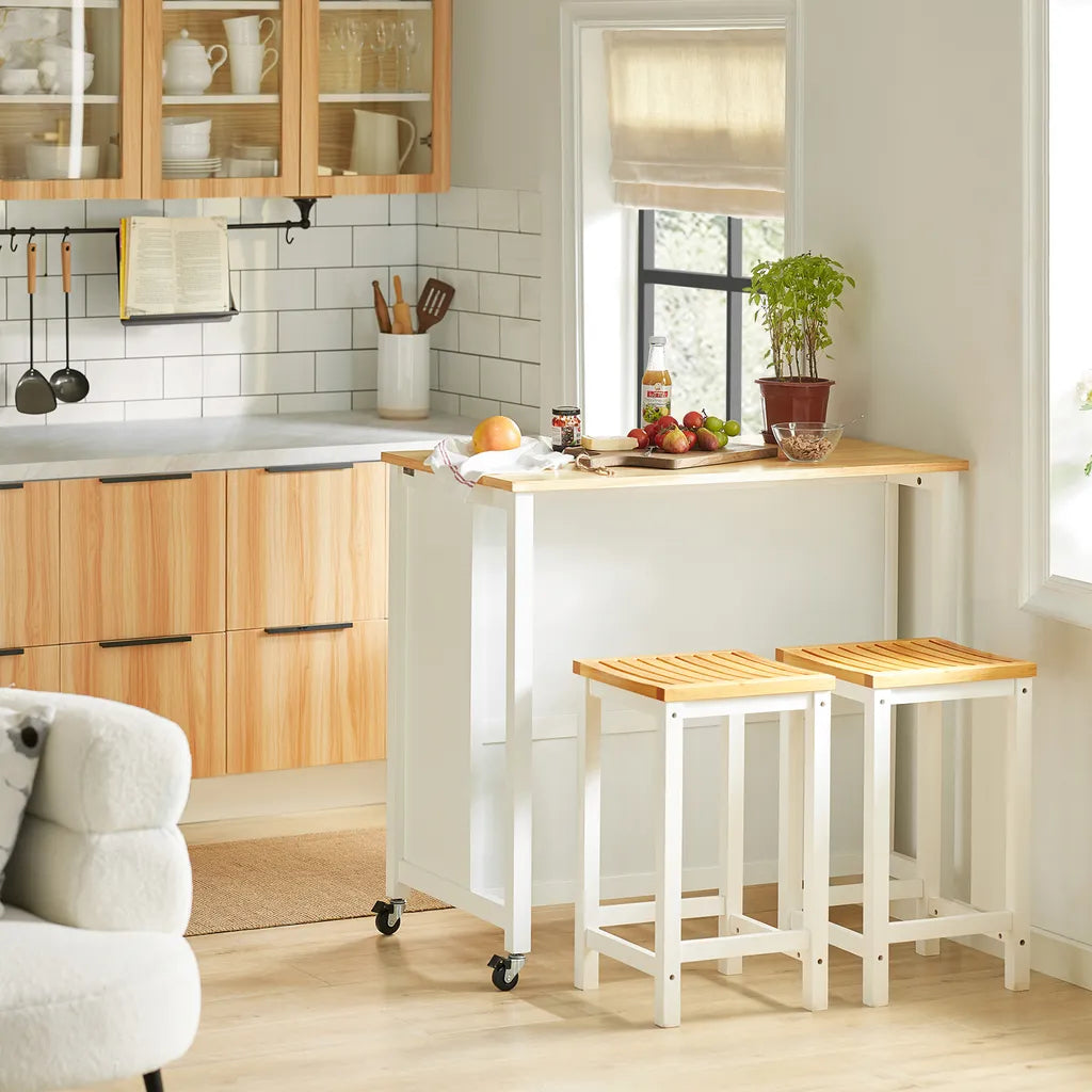  SoBuy FKW74-WN Servierwagen Kücheninsel Sideboard Küchenwagen Küchenschrank Mit 2 Schubladen Und Ablagen Weiß-Natur BHT Ca.: 100x94x60cm