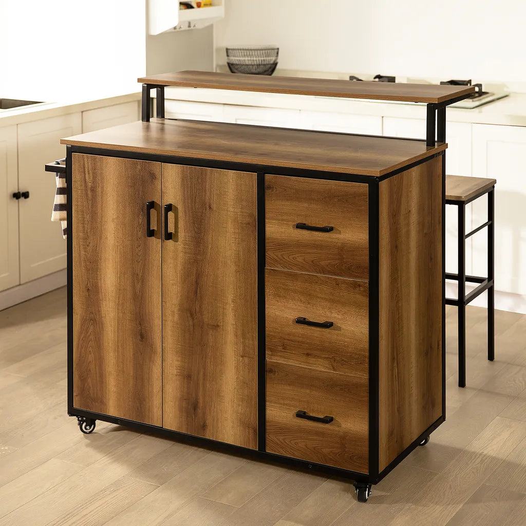  SoBuy KNL02-PF Design Küchenwagen Mit Arbeitsplatte Kücheninsel Küchenschrank Sideboard Auf Rollen Küchentrolley Vintage BHT Ca.: 113x106x69cm