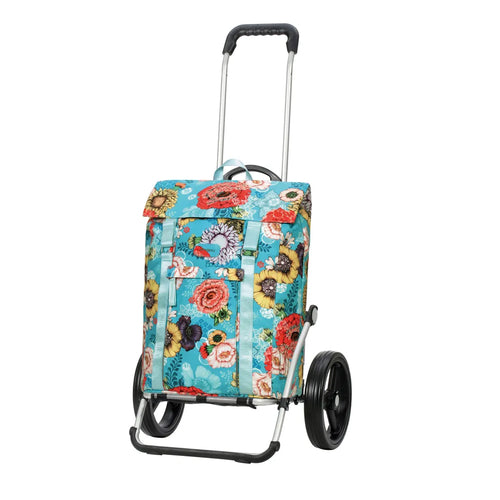  Andersen Shopper Royal Alu Klappbar Mit 3-Speichenrad Ø 25 Cm Und 50 Liter Tasche Basil Bloom Blau, Wasserdicht