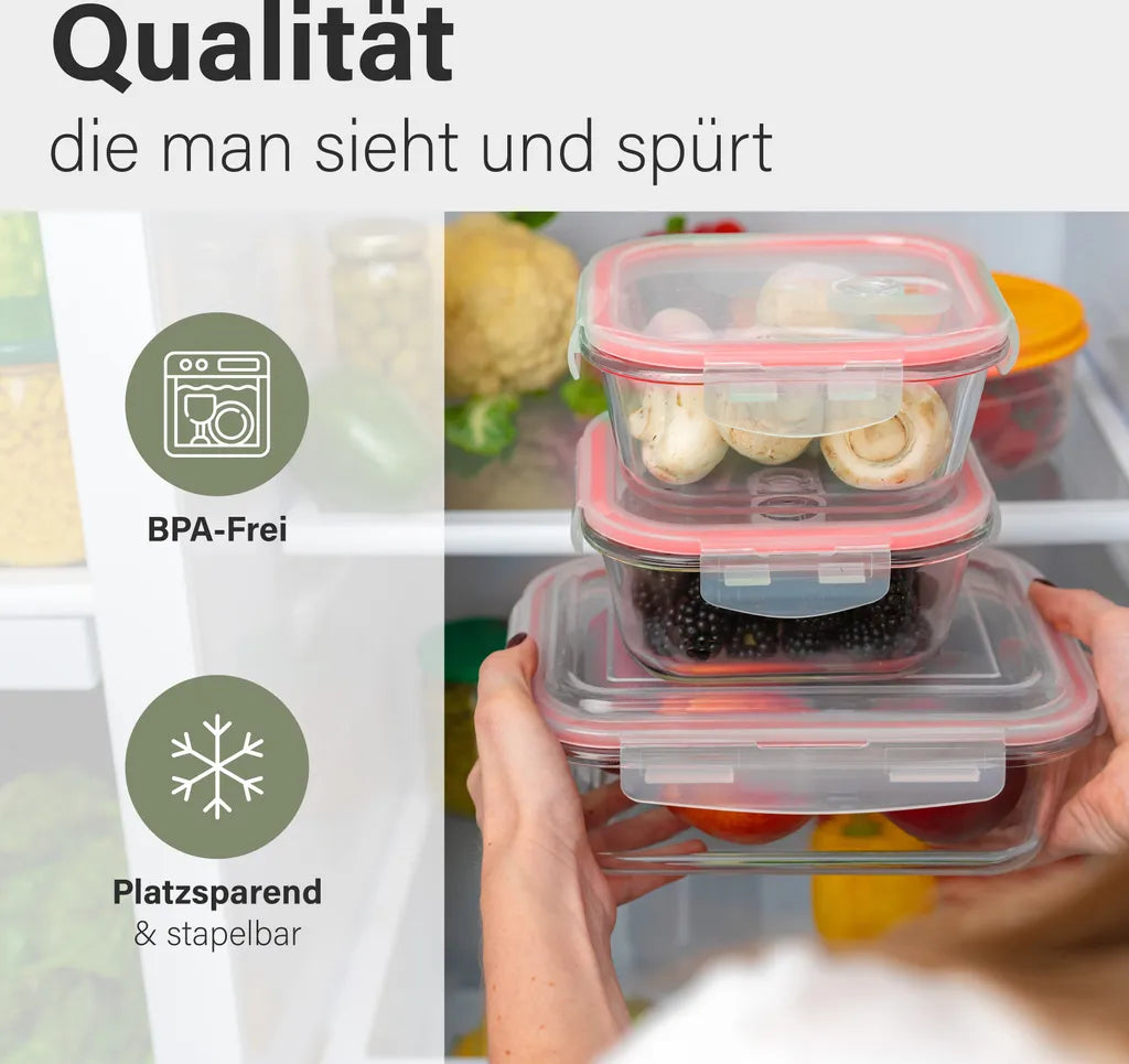  Classbach® Glas-Frischhaltedosen Mit Deckel, 9er-Vorratsdosen-Set/Vorratsgläser, Geeignet Für Mikrowelle, Spülmaschine Und Gefrierfach, Meal Prep Boxen Aus Glas, Perfekte Aufbewahrungsbox Küche