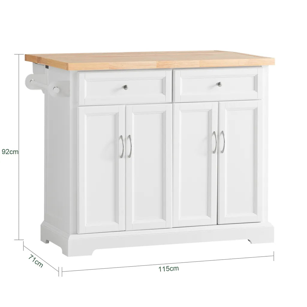  SoBuy FKW71-WN Kücheninsel Küchenwagen Mit Erweiterbarer Arbeitsplatte Küchenschrank Servierwagen Holz Weiß BHT Ca.: 115x92x46-71cm