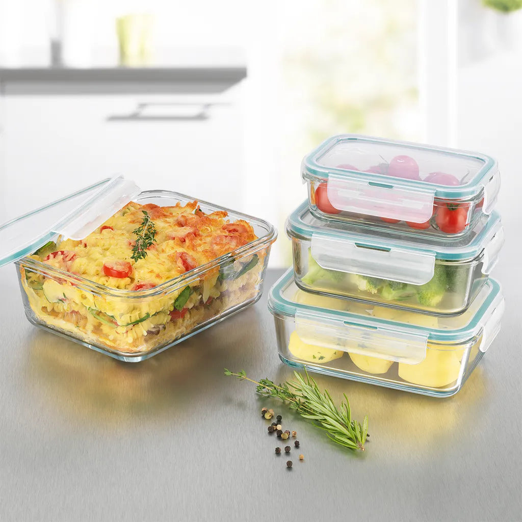  GOURMETmaxx Glas-Frischhaltedosen Klick-it 8-tlg. Frischhaltedosen 4er Set Glas Klick-It Gefrierdosen Lunchbox Brotdose Mikrowelle