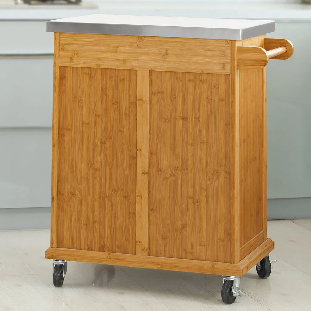  SoBuy Küchenwagen Aus Bambus Mit Edelstahltop, Servierwagen FKW13-N