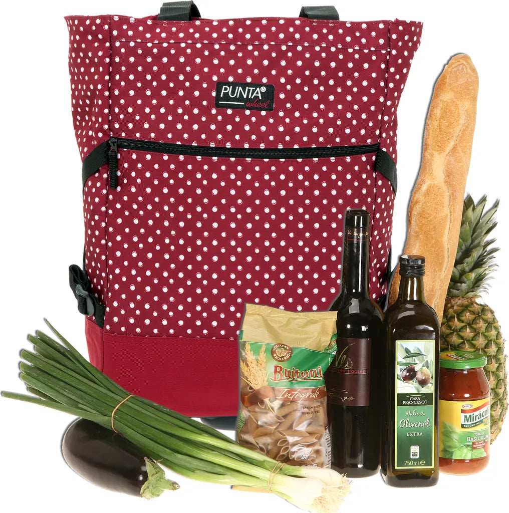  Einkaufstrolley Trolley Punta Wheel Einkaufsroller Einkaufswagen Shoppingtrolley Shopper EInkaufskorb Mit Rollen Und Gurten Trolly 10008-0220 Red Dots Punkte Rot + Bagboom Thermo TK Tasche