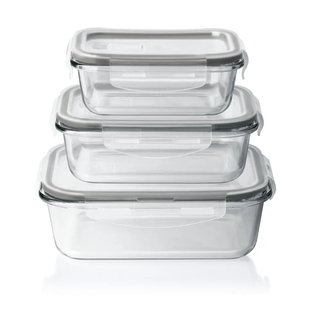  GOURMETmaxx Glas-Frischhaltedosen Klick-it Mit Mikrowellen-Ventil - 6-teilig - Grau