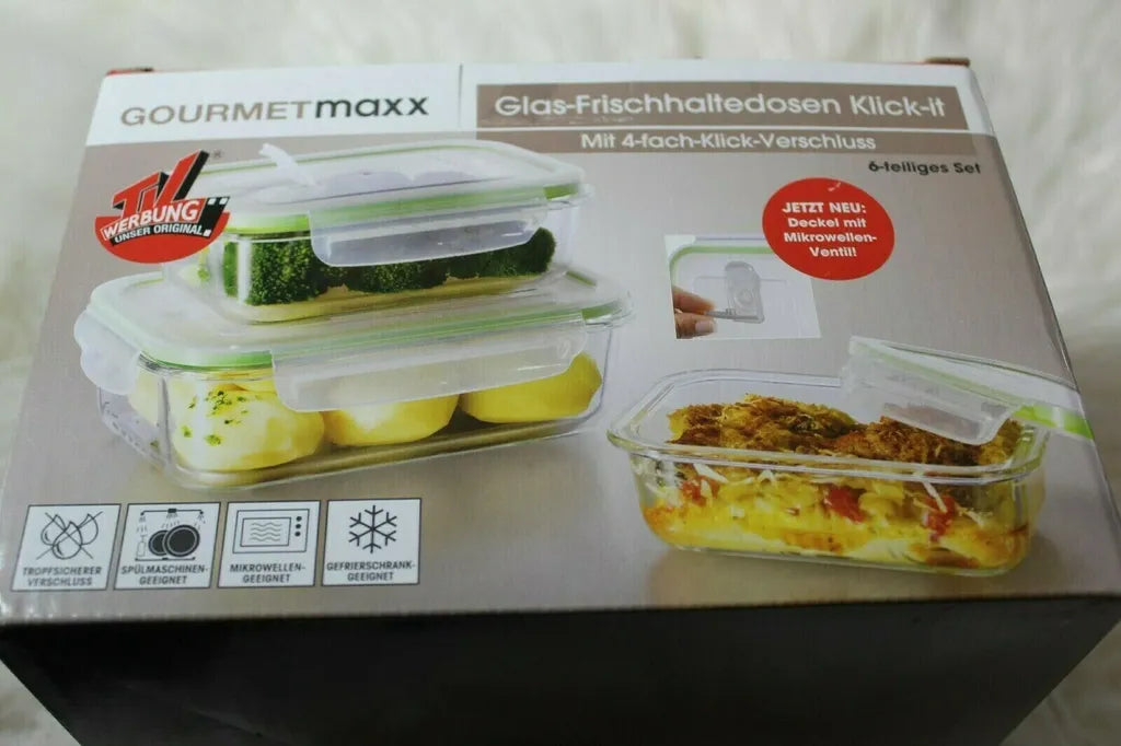  Glas Frischhaltedosen 3er Set Klick-It Gefrierdosen Lunchbox Brotdose Mikrowelle