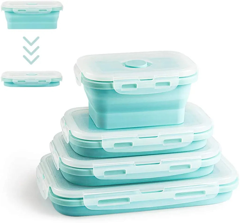  Faltbare Frischhaltedosen, 4 PCS Kitchen Vorratsdosen Set Faltbare Brotbox Silikon Zusammenklappbaren Container, Camping Schüssel Faltbar Set, Frischhalteboxen Für Kühlschränke