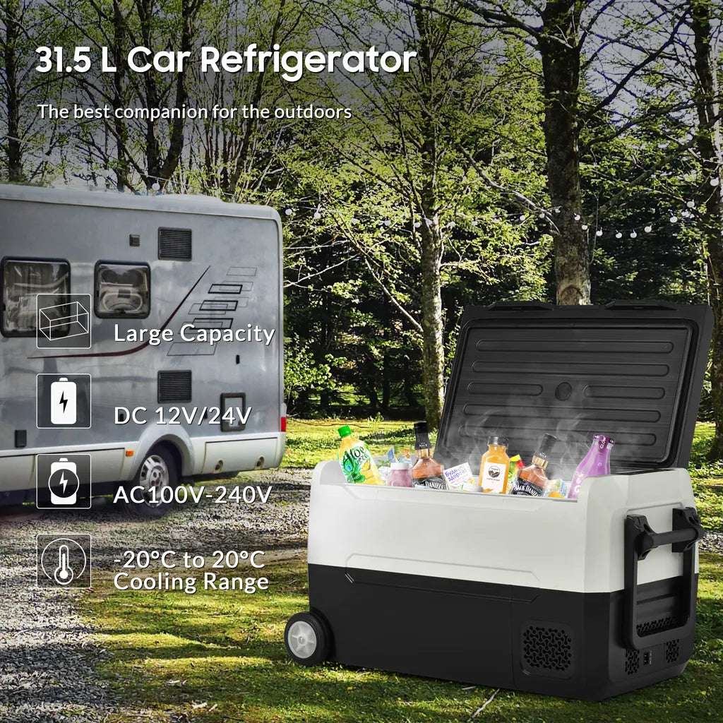  Merax Elektrisch Kühlbox Mit Kompressor 31.5L Schwarz, Mini Kühlschrank Tragbar Kühlleistung Bis -20° C, Gefrierbox 12/24 V Und 230 V Für Büro, Auto, Camping, Garten