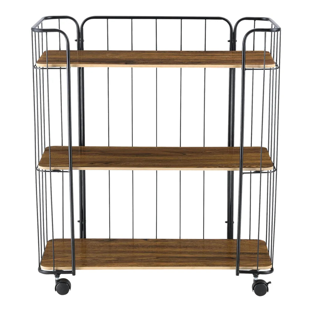  Servierwagen Barwagen Beistellwagen Allzweckwagen Rollwagen 3 Etagen Metall/MDF Schwarz/Eiche Antik [en.casa]