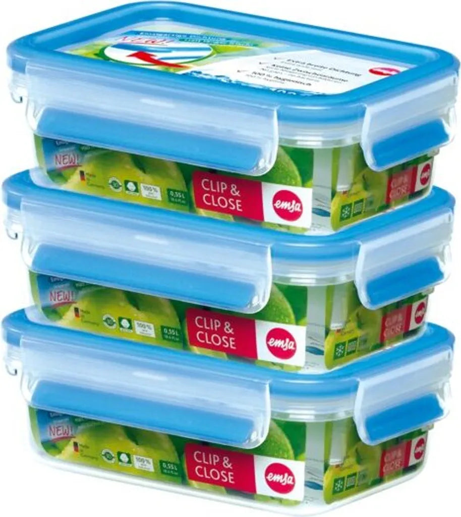  Emsa Clip & Close Frischhaltedosen 3er-Set á 0,55 L, Blau