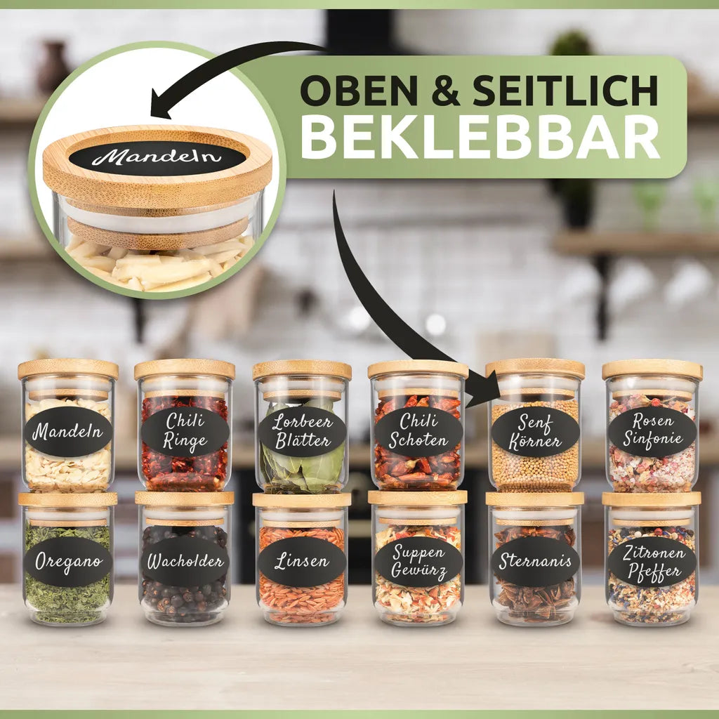  PORADA 12 Stapelbare Gewürzgläser Set 150ml Glasbehälter Mit Deckel Aufbewahrung Küche Gewürzdosen Vorratsdosen Glas Mit Deckel Aufbewahrungsgläser Küchenorganisation Aufbewahrung…