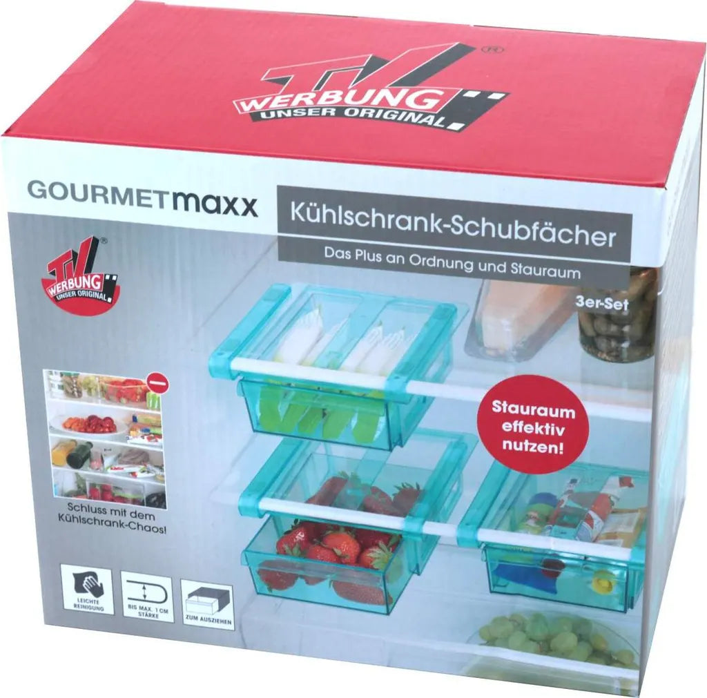  GOURMETmaxx Klemm-Schublade Für Kühlschrank, 3er-Set Schublade Klemm Kühlschrank GOURMETmaxx Zusatzfach Gemüsefach 3er-Set Ordnung