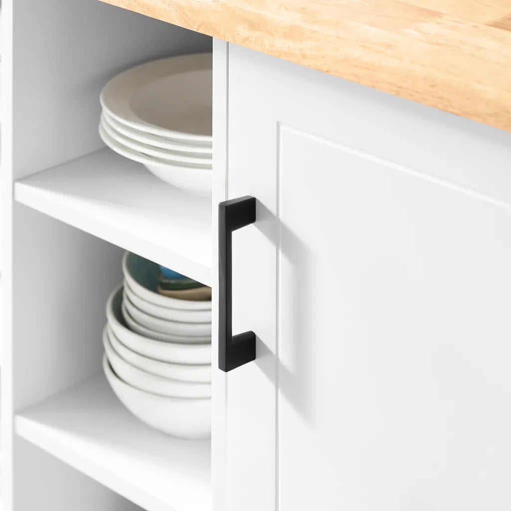  SoBuy FKW105-WN Design Küchenwagen Mit Arbeitsplatte Kücheninsel Küchenschrank Rollwagen Mikrowellenschrank Weiß-Natur BHT Ca.: 127x94x51cm