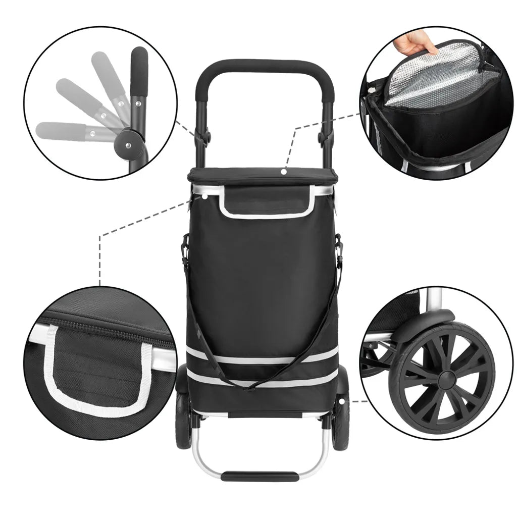 Monzana 2in1 Einkaufstrolley 56L Bis 50 Kg Klappbar Abnehmbare Tasche Handwagen Einkaufswagen Einkaufshilfe Roller, Farbe:schwarz